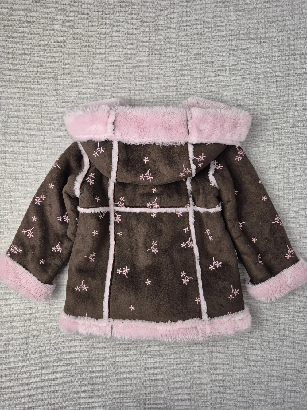 Vintage 90s OshKosh B’gosh Baby Girl Faux Shearling Floral Embroidered Coat 18M